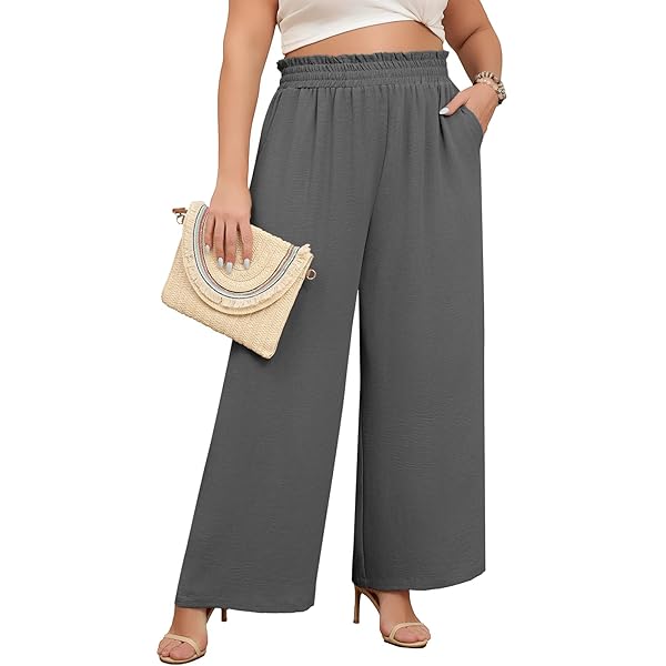 Lastshe Women's Plus Size Wide Leg Pants Summer Stretchy